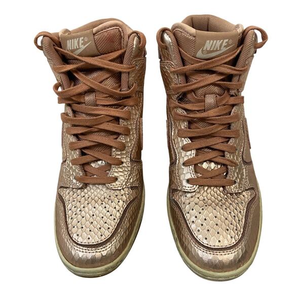 Nike Sky Hi Dunk Wedge High Top Sneakers Lace Up Snake Metallic Rose Gold Size 6 - Picture 2 of 11